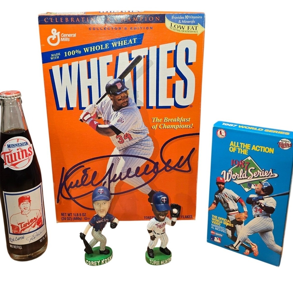 Lot of Minnesota Twins Baseball Collectibles Wheaties Coke‎ Bobble Heads VHS VTG